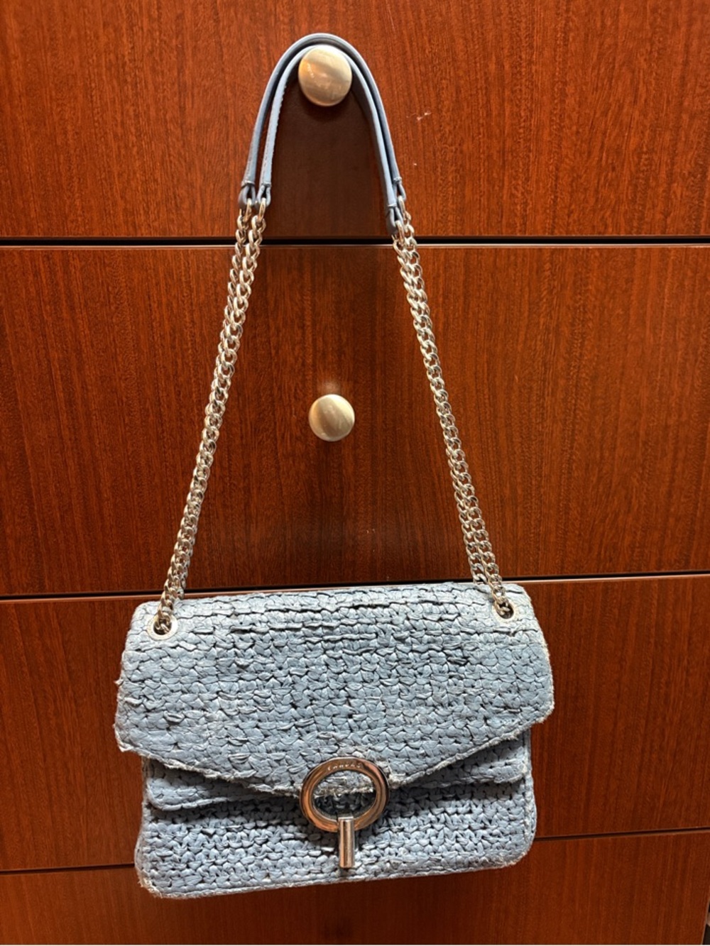 Sandro Light Grey Woven Shoulder Bag with Gold Hardware
